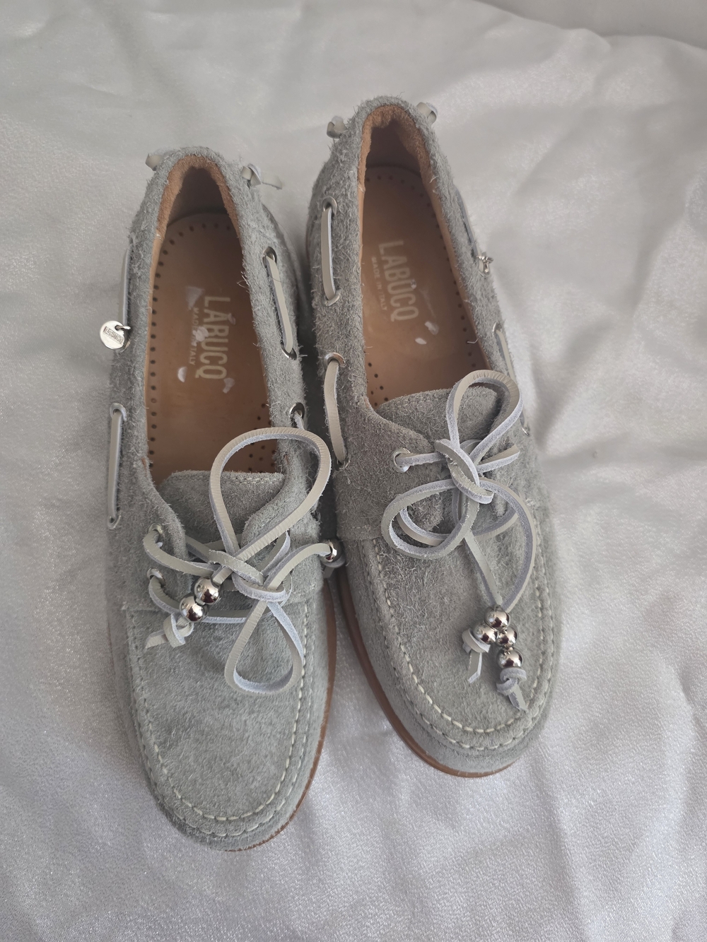 LABUCQ Nelson Boat Shoes Gray Suede Womens Size EU 38 Italy New $450